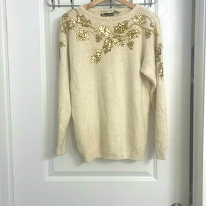Vintage White & Gold Sequin Sweater Silk Angora Dana Scott Medium